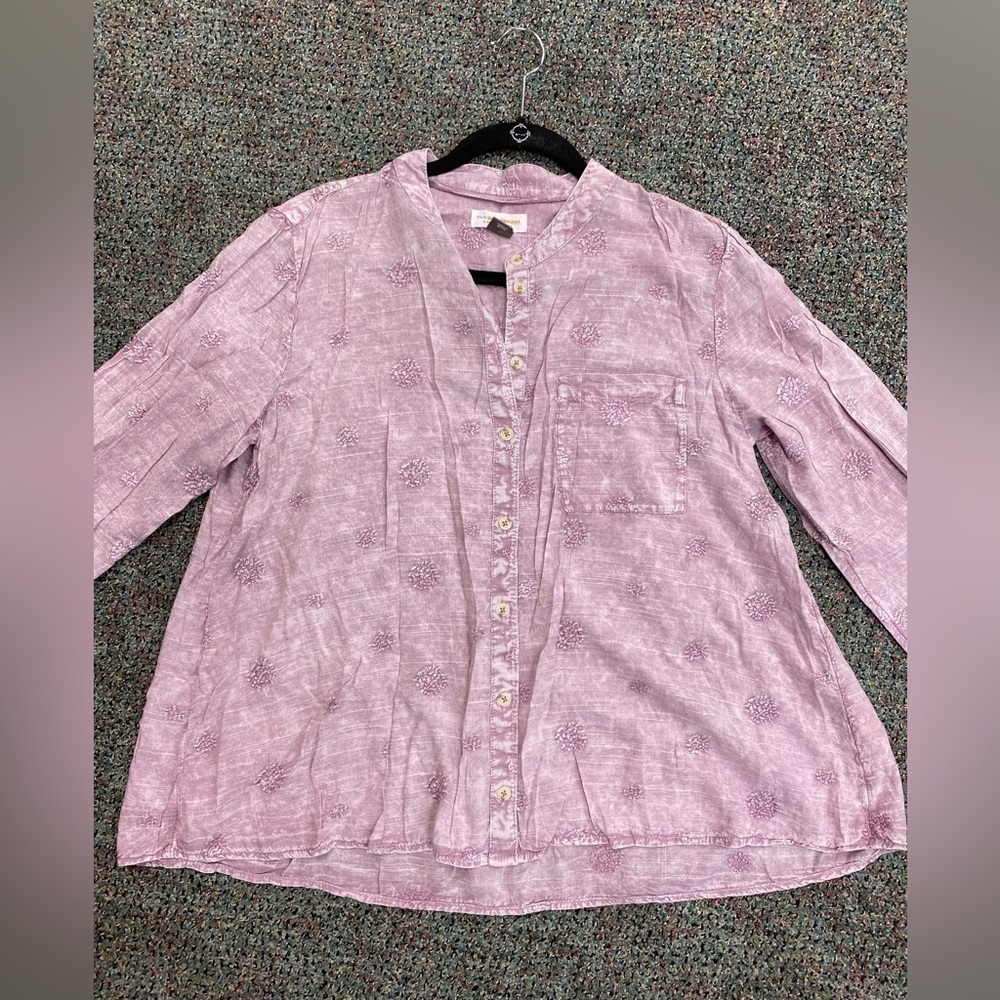 Anthropologie Pilcro Whitney Embroidered Trapeze Buttondown Lilac Size Small - Picture 10 of 14